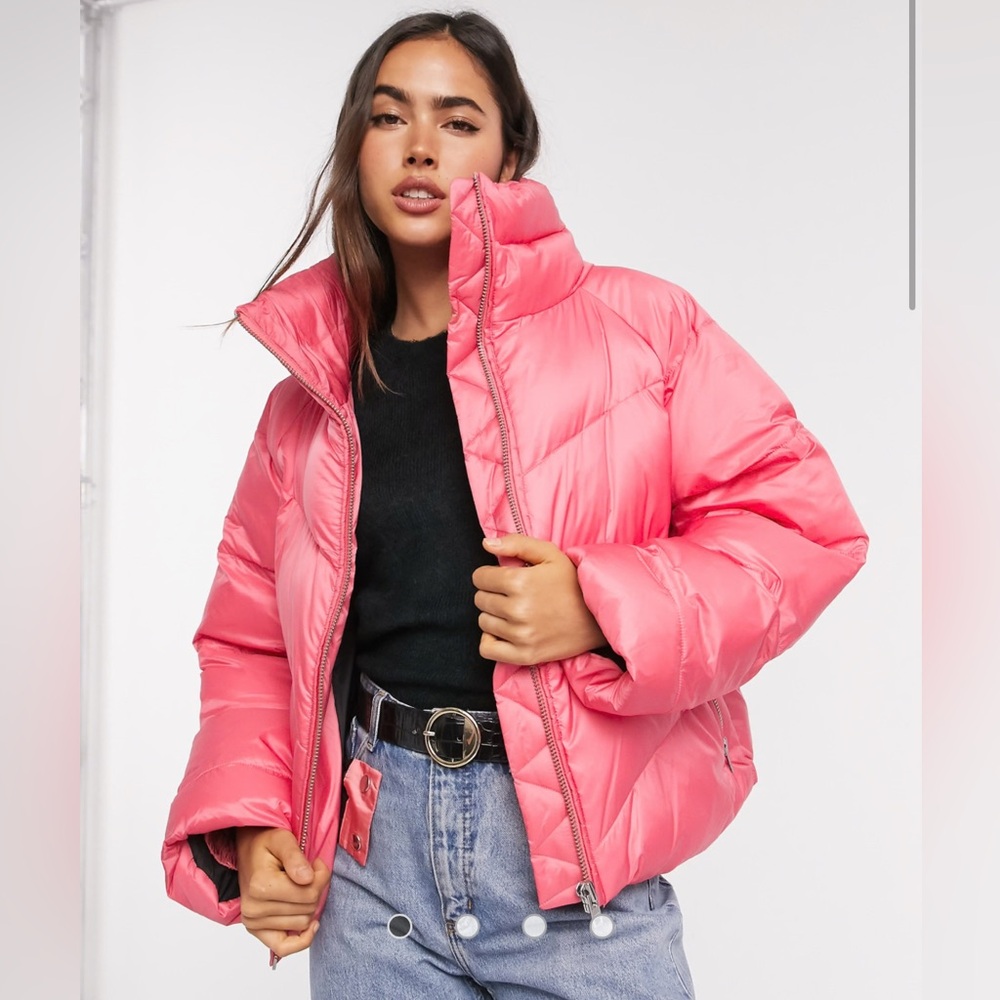 GESTUZ Joylee Chevron puffer ski jacket in rapture rose size 36 (US6) rrp $618